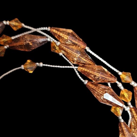 Amber Beaded Silvertone Single Strand Necklace Vintage - Picture 2 of 3